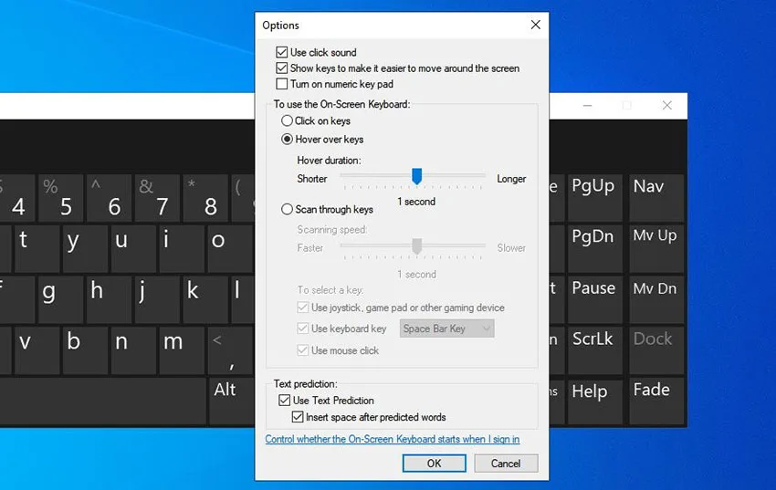 گزینه Hover over keys