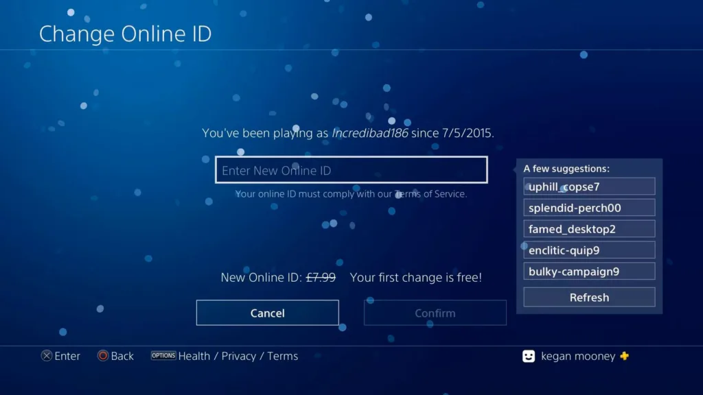 تغییر نام کاربری PS4