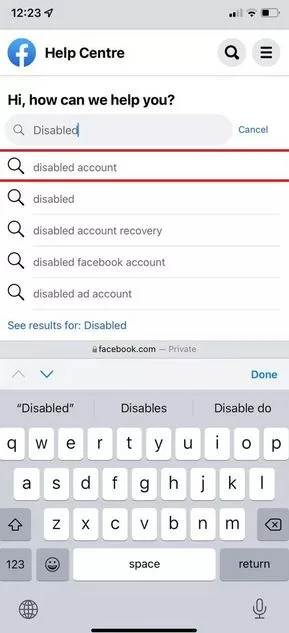 آموزش بازیابی اکانت غیرفعال شده فیسبوک 2