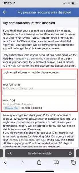 آموزش بازیابی اکانت غیرفعال شده فیسبوک 5