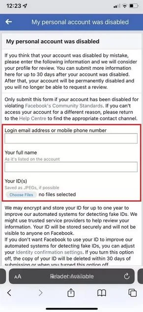 آموزش بازیابی اکانت غیرفعال شده فیسبوک 5