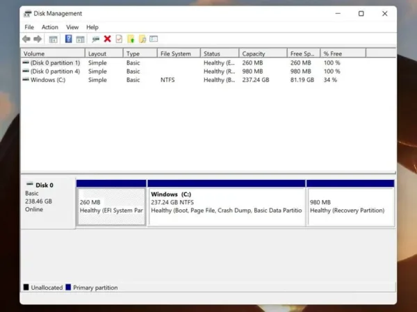 ابزار Disk Management