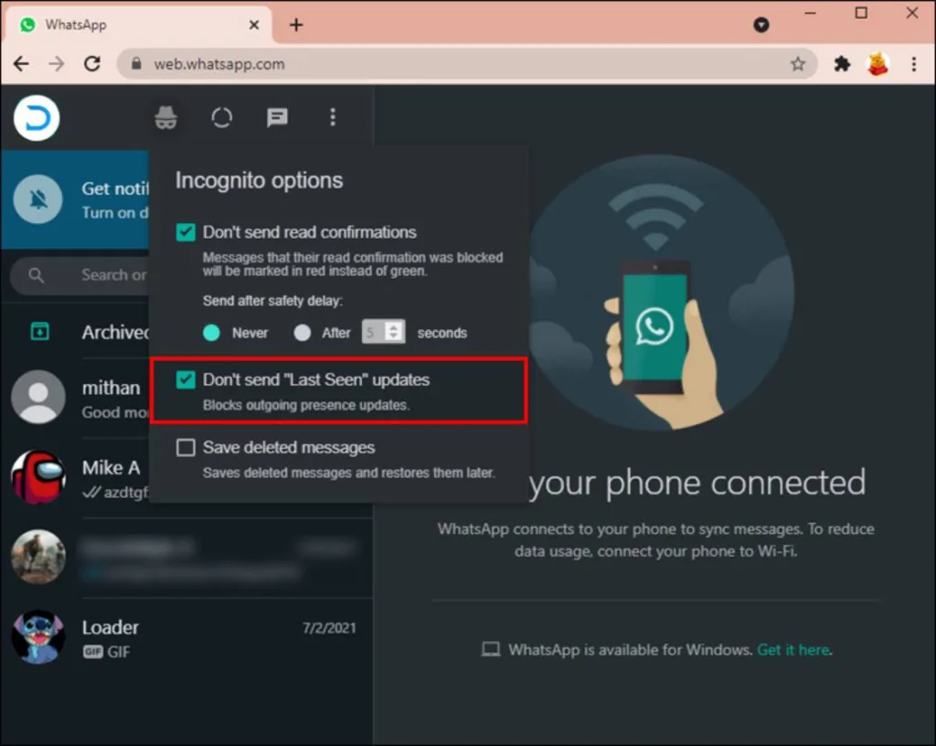 چگونه با استفاده از کامپیوتر وضعیت آنلاین بودن خود را در واتساپ پنهان کنیم 3
