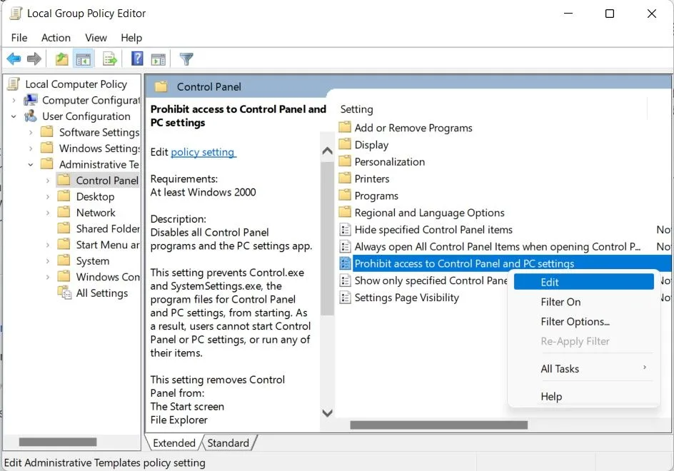 با استفاده از Local Group Policy Editor مانع تغییر تنظیمات ویندوز 11 توسط کاربران دیگر شوید 3