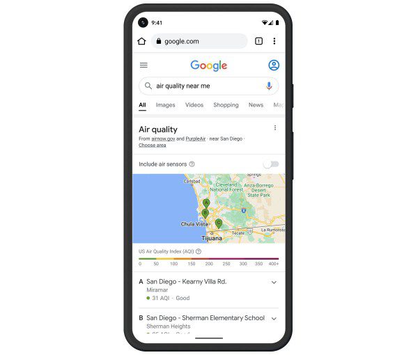 نمایش کیفیت هوا در نقشه گوگل