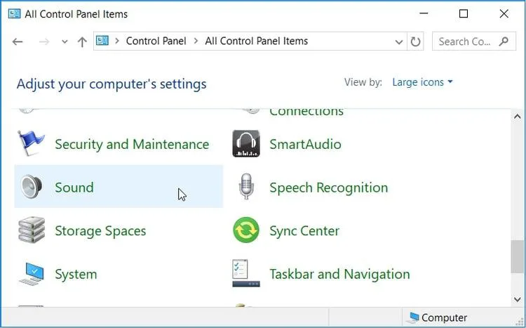 Opening-the-sound-settings-using-the-Control-Panel