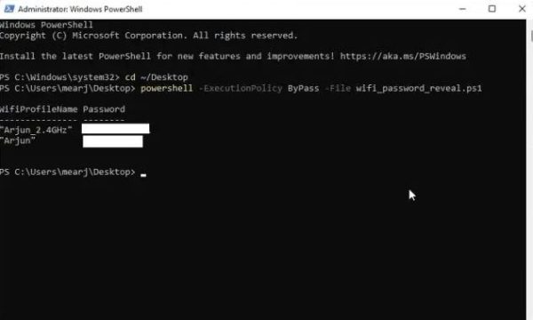 دیدن پسورد وای-فای در ویندوز 11 با استفاده از دستور PowerShell 6