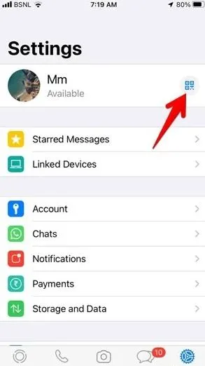 چگونه می‌توان کد QR را برای ایجاد لینک پروفایل در واتساپ روی گوشی‌های آیفون پیدا کرد و به اشتراک گذاشت؟ 1