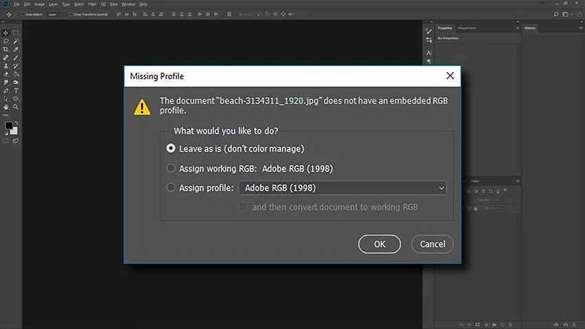 خطای Missing Profile در فتوشاپ