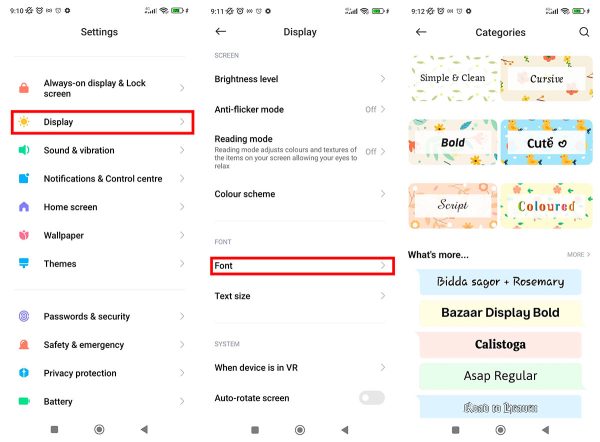 شکل و اندازه فونت در گوشی‌های شیائومی