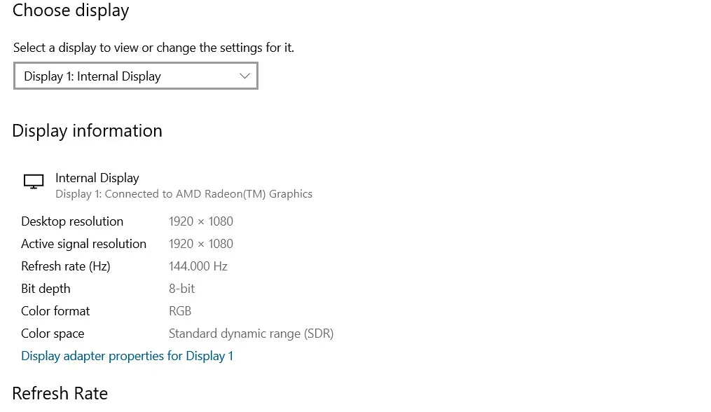 Display adapter properties