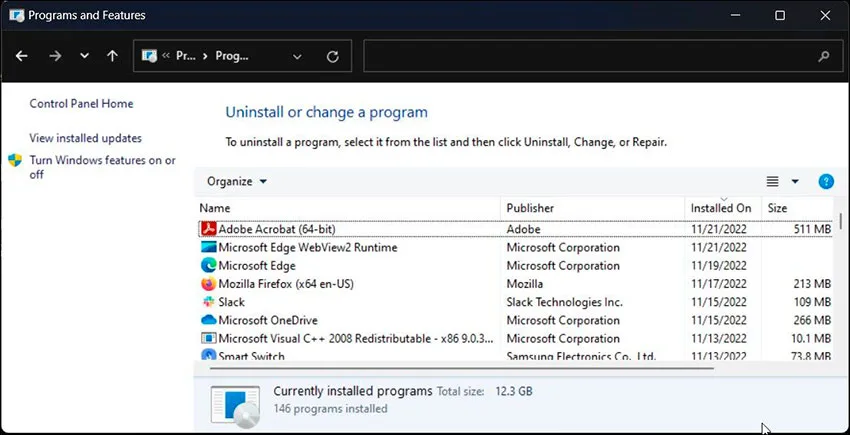 Turn Windows features on or off