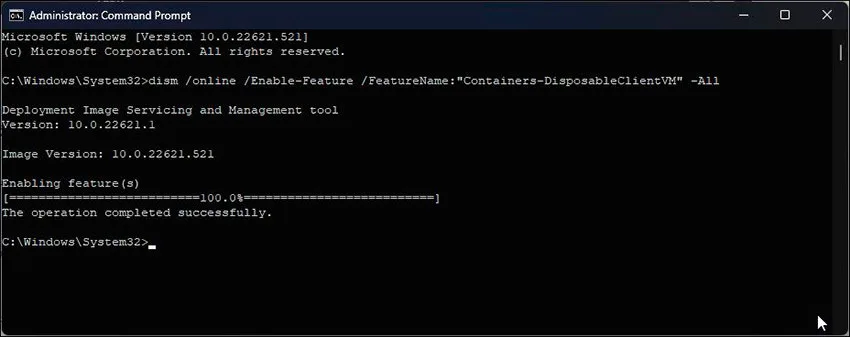 نصب Windows SandBox با استفاده از Command Prompt