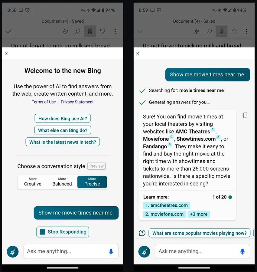 چت هوش مصنوعی بینگ در SwiftKey