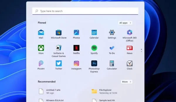 منوی استارت ویندوز 11