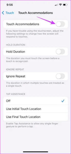 فعال کردن Touch Accommodations در آیفون