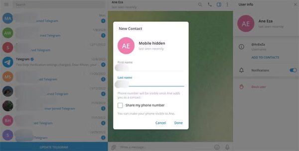 افزودن مخاطب جدید به تلگرام