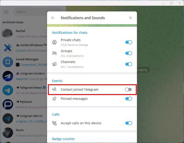 حذف اعلان مخاطب به تلگرام پیوست