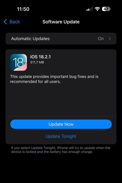 به‌روزرسانی iOS 18.2.1