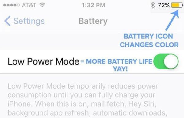 علامت های low power mode ایفون