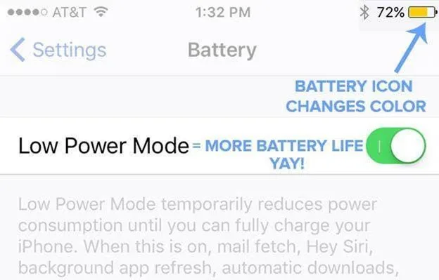 علامت های low power mode ایفون