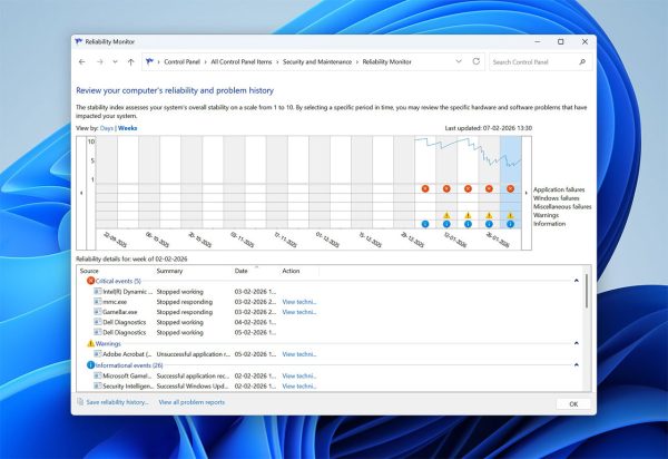 عیب یابی ویندوز با Reliability Monitor