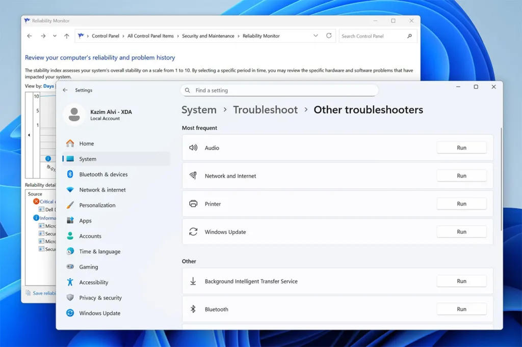 عیب یابی ویندوز با Reliability Monitor