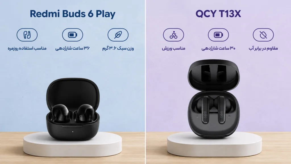 مقایسه هندزفری Redmi Buds 6 Play و Qcy T13X در یک نگاه