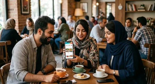 نمایش منوی دیجیتال رستورانی روی تلفن همراه
