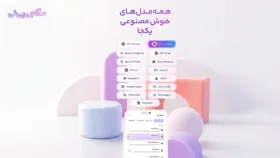 نمای گرافیکی از نمادهای هوش مصنوعی و اتصال آن‌ها به یکدیگر در فضای دیجیتال با محوریت تسهیل دسترسی کاربران ایرانی