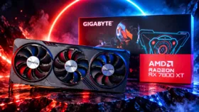 نمایی از کارت گرافیک AMD Radeon با نام مدل‌ها و اعداد سری‌های مختلف روی پس‌زمینه فناوری نمایی از کارت گرافیک AMD Radeon با نام مدل‌ها و اعداد سری‌های مختلف روی